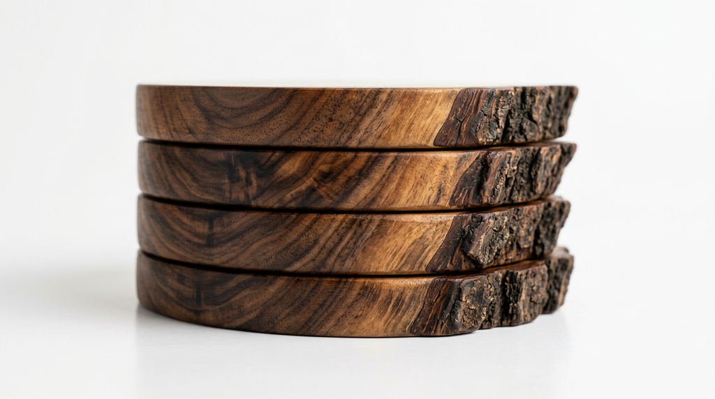 Hand-Carved Walnut Wood Coaster Set - Live Edge (Set of 4)